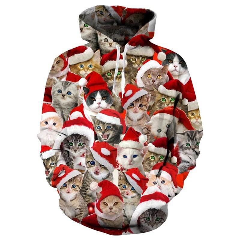 3D Cat Christmas Hoodie – Ench4nted Holiday Sweatshirt