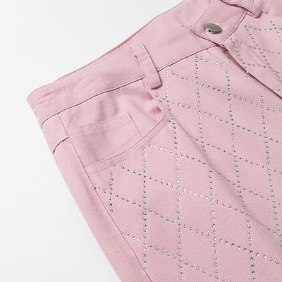 Casual diamond studded casual denim pants for women
