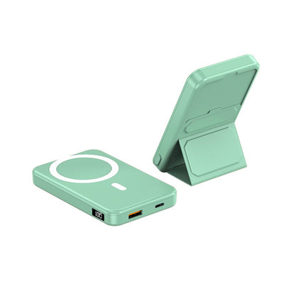Green custom logo magnetic power bank with digital display and foldable stand by eprolo