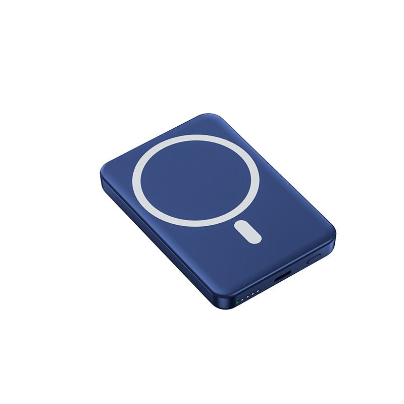 Blue custom logo magnetic power bank with sleek design and LED indicator by eprolo