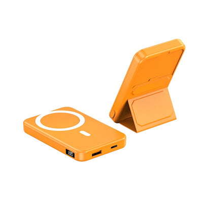 Orange custom logo magnetic power bank with digital display and foldable stand by eprolo