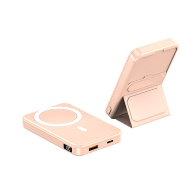 Rose gold custom logo magnetic power bank with digital display and foldable stand by eprolo