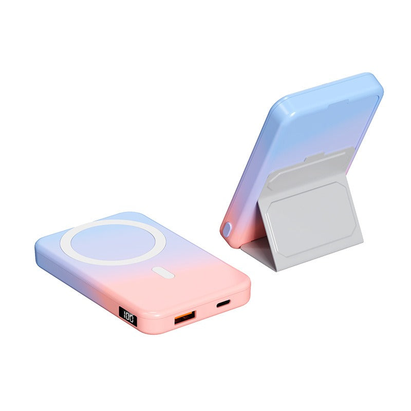 Eprolo custom logo magnetic power bank in pastel pink and blue with digital display and foldable stand