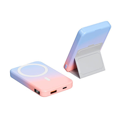 Eprolo custom logo magnetic power bank in pastel pink and blue with digital display and foldable stand