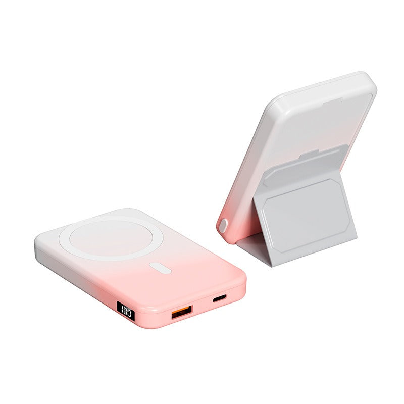 eprolo custom logo magnetic power bank with digital display and foldable stand in pink and white