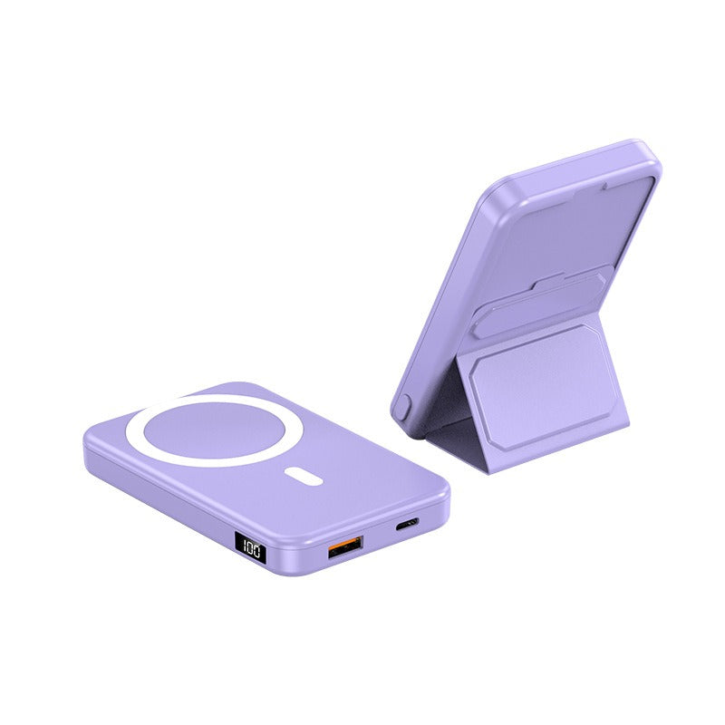 Purple custom logo magnetic power bank with digital display and foldable stand by eprolo
