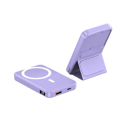 Purple custom logo magnetic power bank with digital display and foldable stand by eprolo