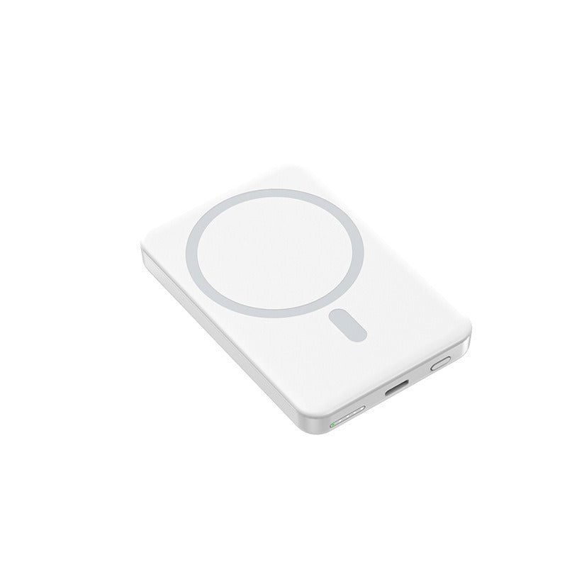 White custom logo magnetic power bank with sleek design and USB charging port by eprolo