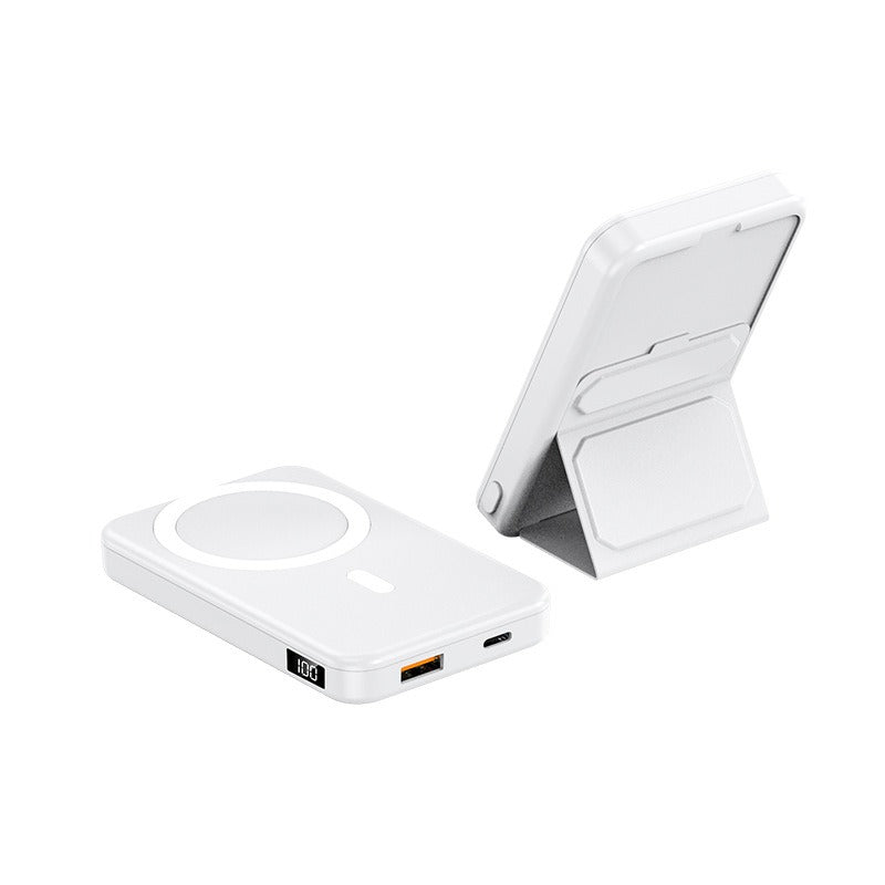 White custom logo magnetic power bank with digital display and foldable stand by eprolo