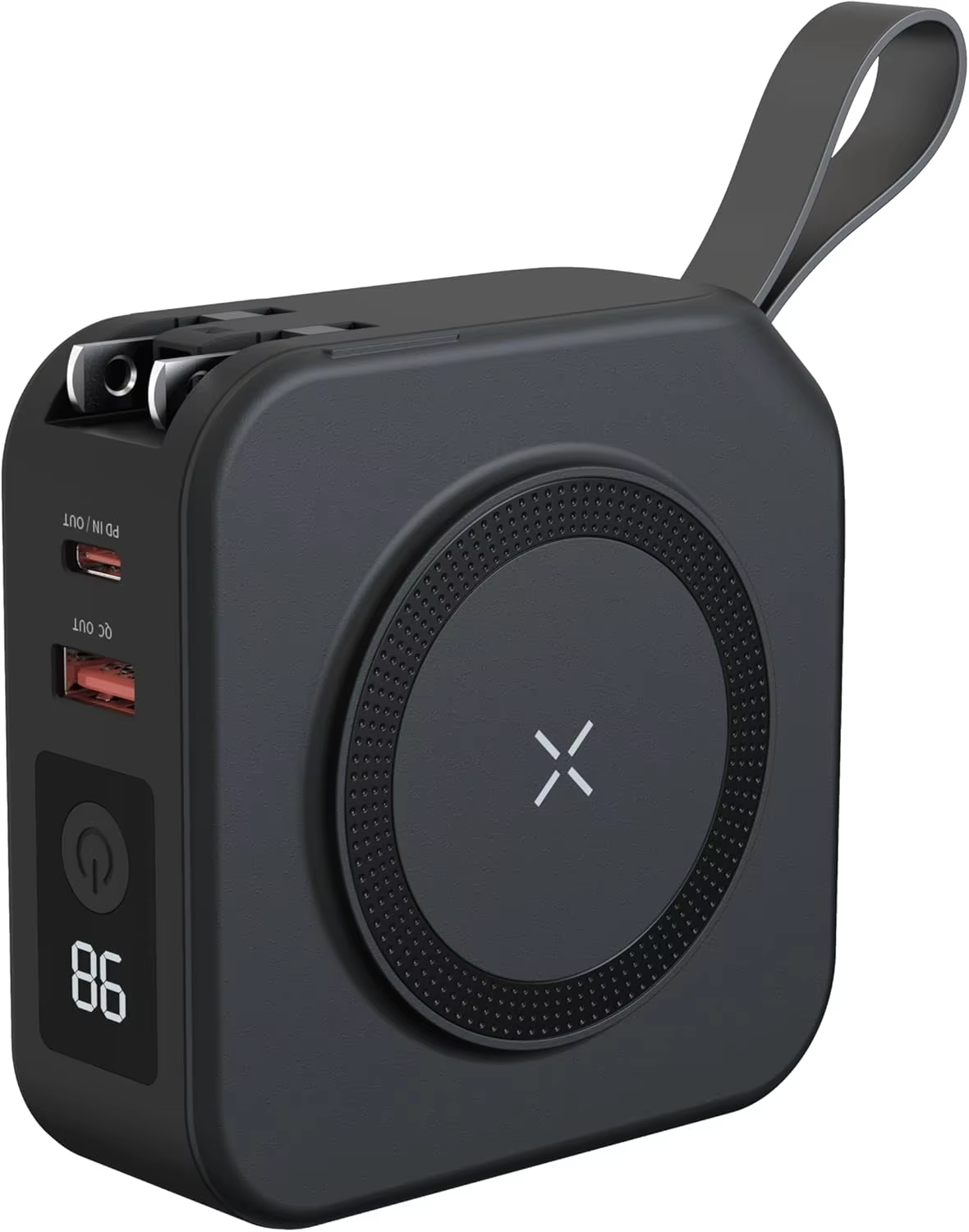 eprolo magnetic wireless power bank 10000mAh in black with digital display and carrying strap