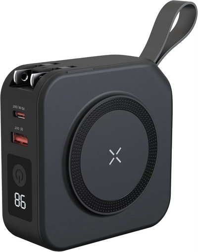 eprolo magnetic wireless power bank 10000mAh in black with digital display and carrying strap