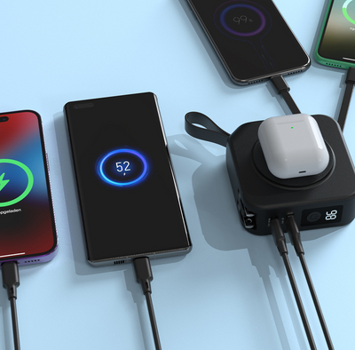 eprolo magnetic wireless power bank 10000mAh charging multiple devices including smartphones and earbuds