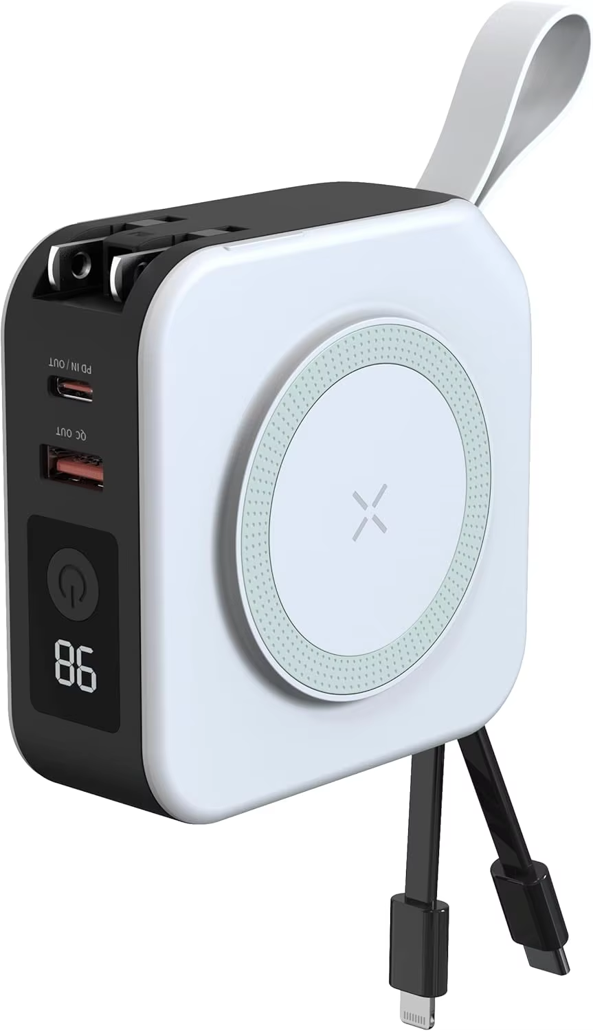 eprolo magnetic wireless power bank 10000mAh with built-in cables and digital power display