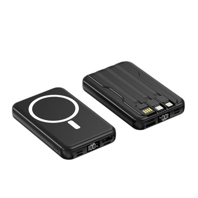 eprolo MagSafe magnetic wireless power bank with digital display and built-in charging cables in black